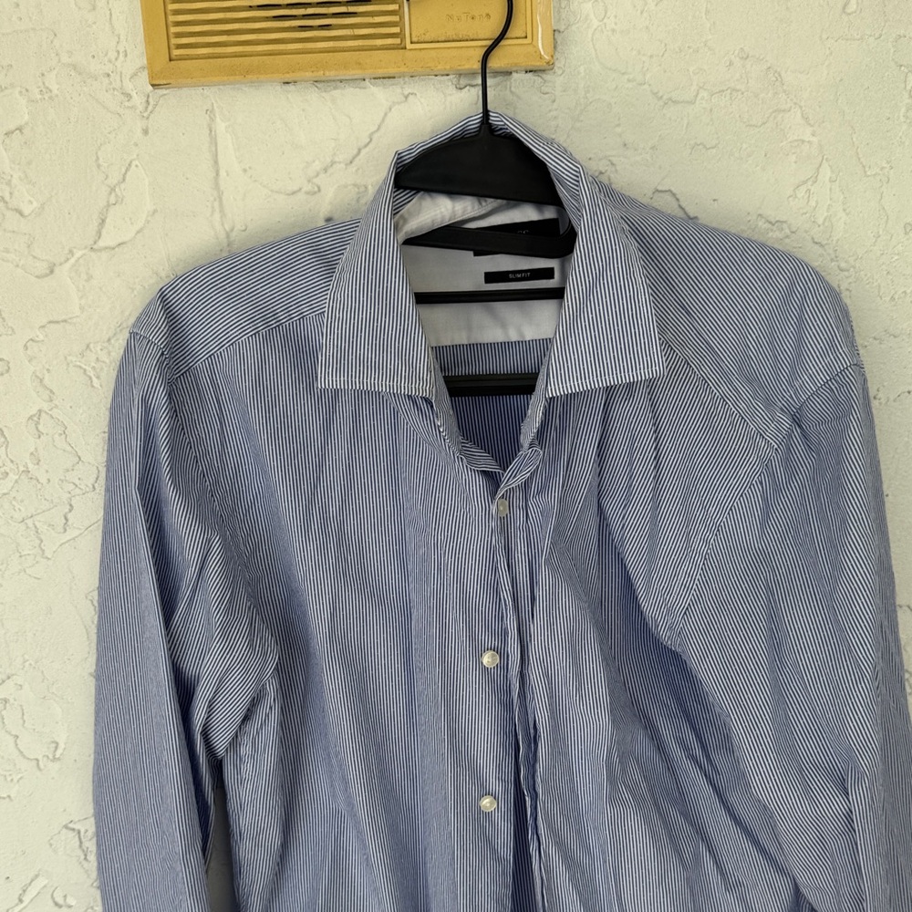 Boss Blue Striped Casual Button Down Shirt